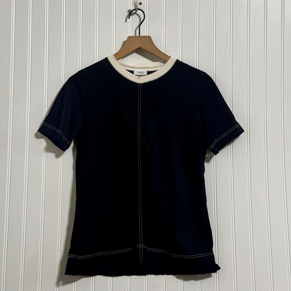 AKRIS punto Womens US 4 T-Shirt Top Cotton Black Contrast Stitch Quiet Luxury